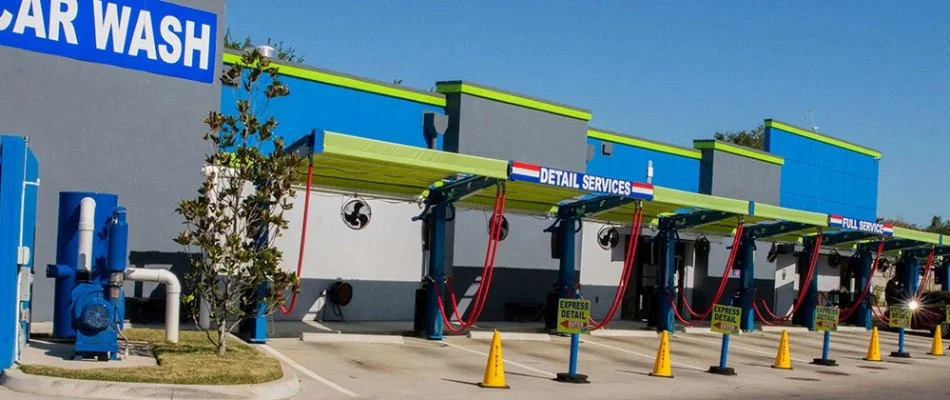 Car wash with yellow cones in front of a property in Tampa, FL.