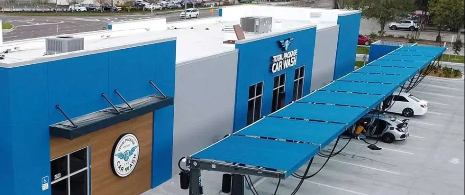 Car wash building and self-service booths in Florida.