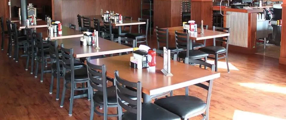 Chairs and tables in a restaurant in Florida.