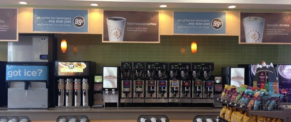 Coffee display of a convenience store in Atlanta, GA.