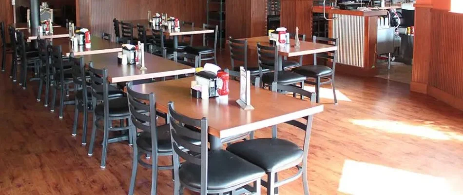 Dining sets inside a restaurant in Florida.