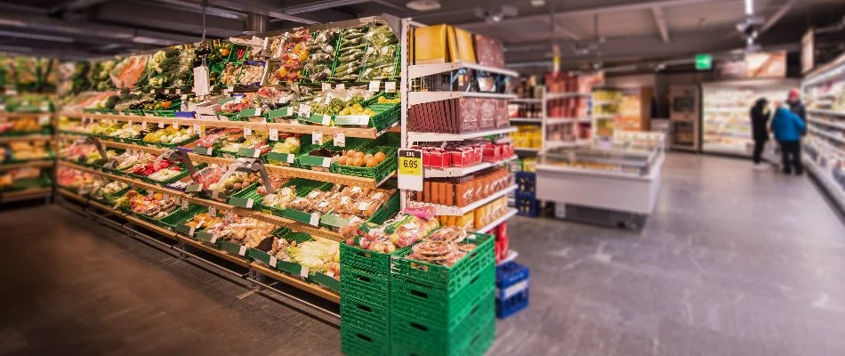 Grocery store shelves in Florida with fresh produce.