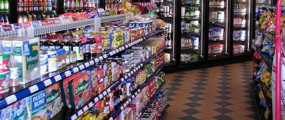 Products on the shelves of a convenience store in Florida.
