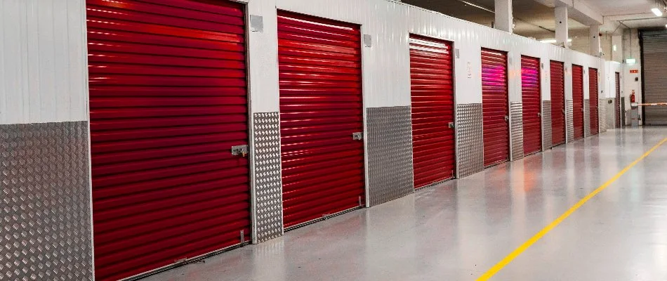 Red doors of a storage facility in Florida.